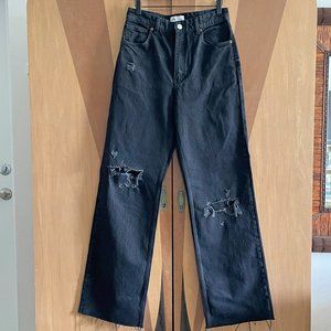 Zara | High Rise Wide Leg Ripped Denim Black Charcoal Grey | US 8
